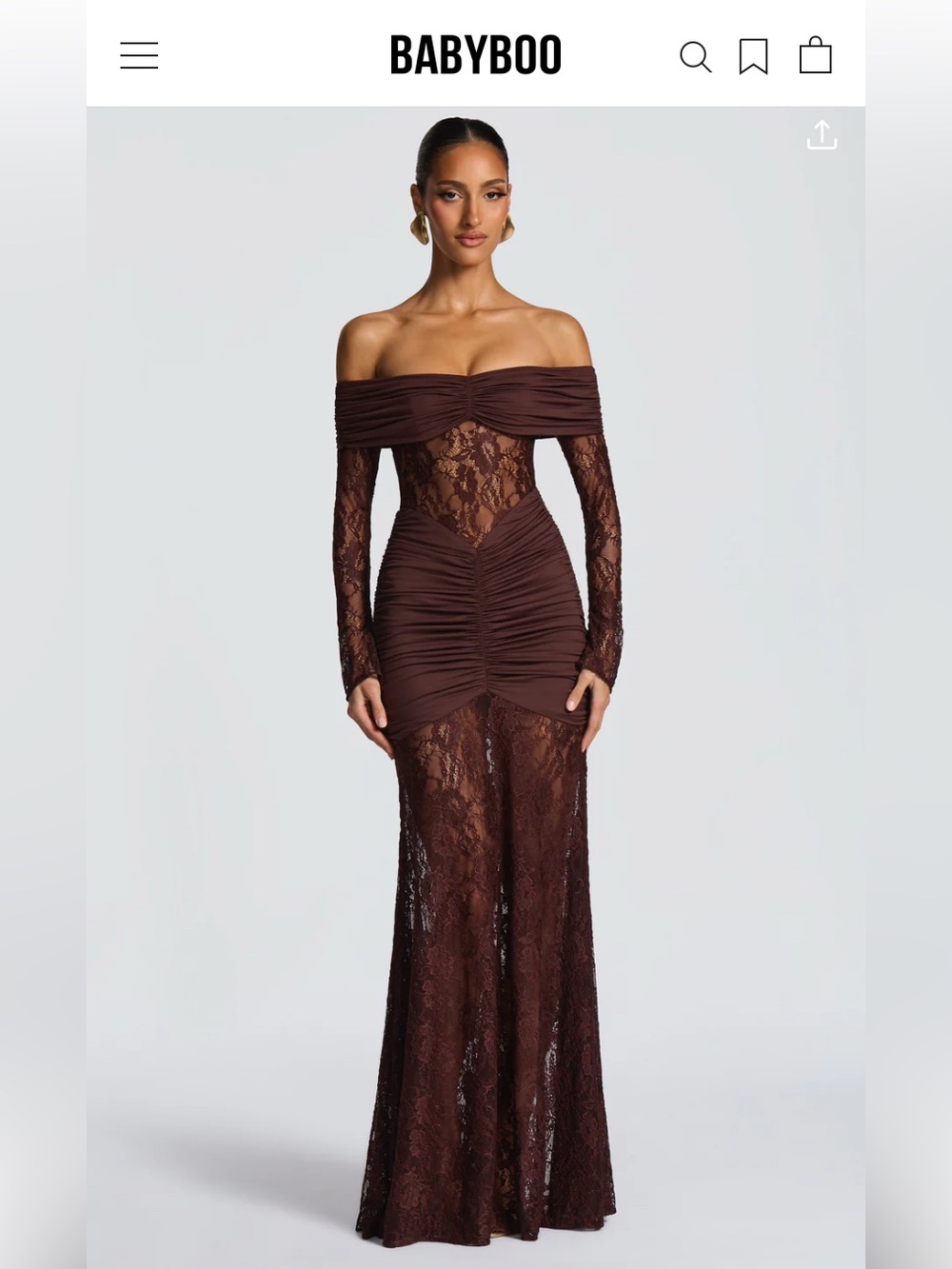 Babyboo Off-Shoulder Chocolate Lace Evening Gown